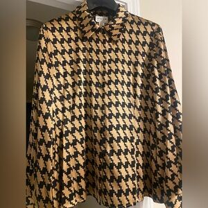 Oscar de la Renta vintage Black and Tan Houndstooth button down shirt